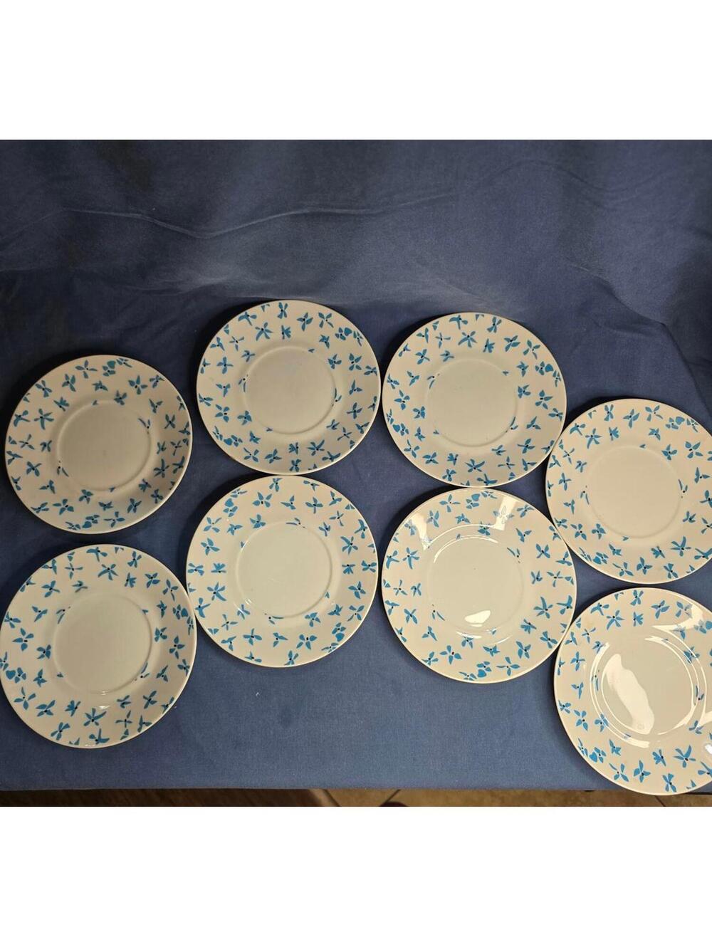 Set of 8 Vintage Gloria Vanderbilt Everlasting Blue Floral Saucer- 5 3/4"